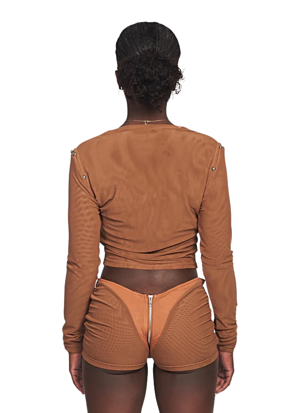 CACAO LIQUID MESH CONVERTIBLE ZIP TOP