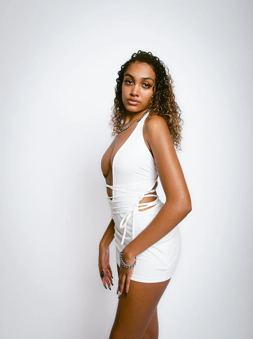 WHITE K7 WRAPPED UP MINI DRESS