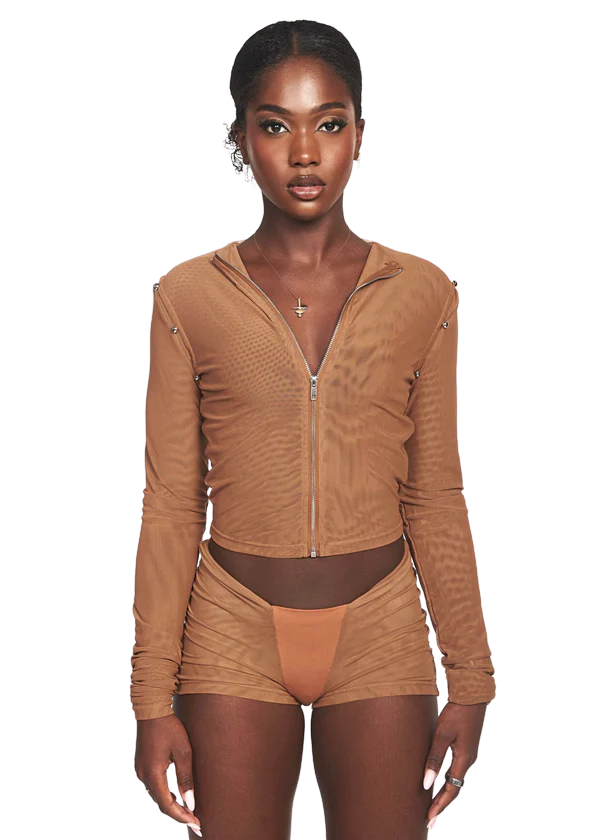CACAO LIQUID MESH CONVERTIBLE ZIP TOP