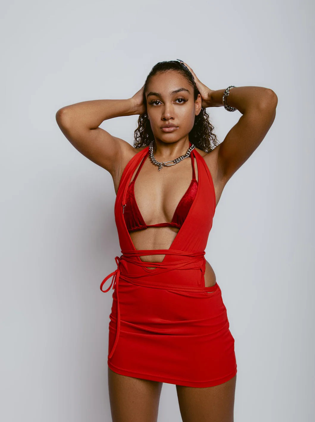 RED K7 WRAPPED UP MINI DRESS