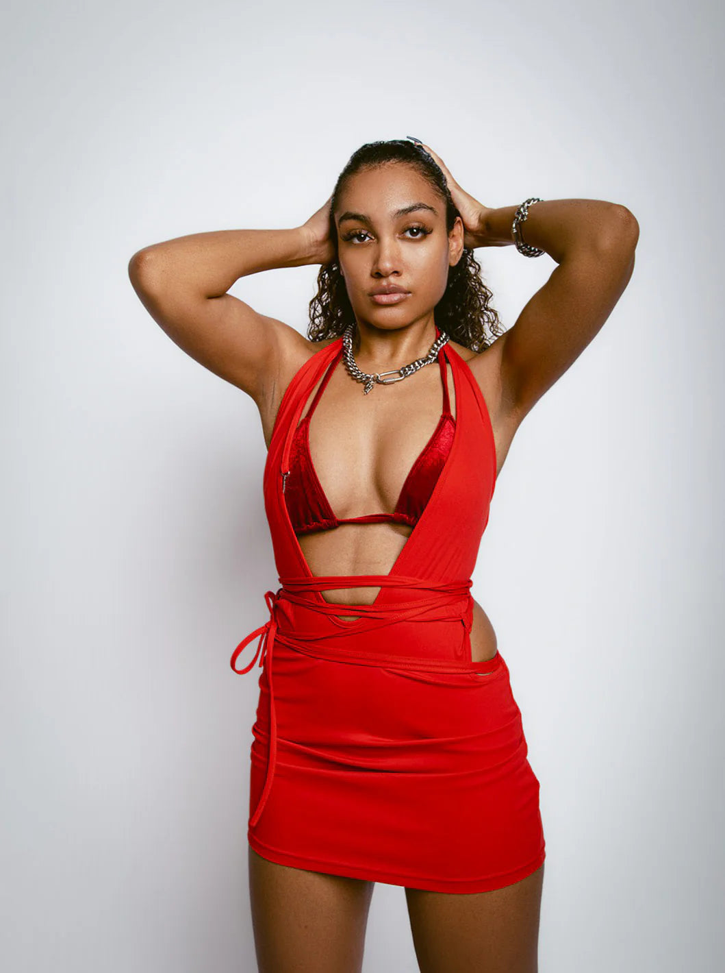 RED K7 WRAPPED UP MINI DRESS