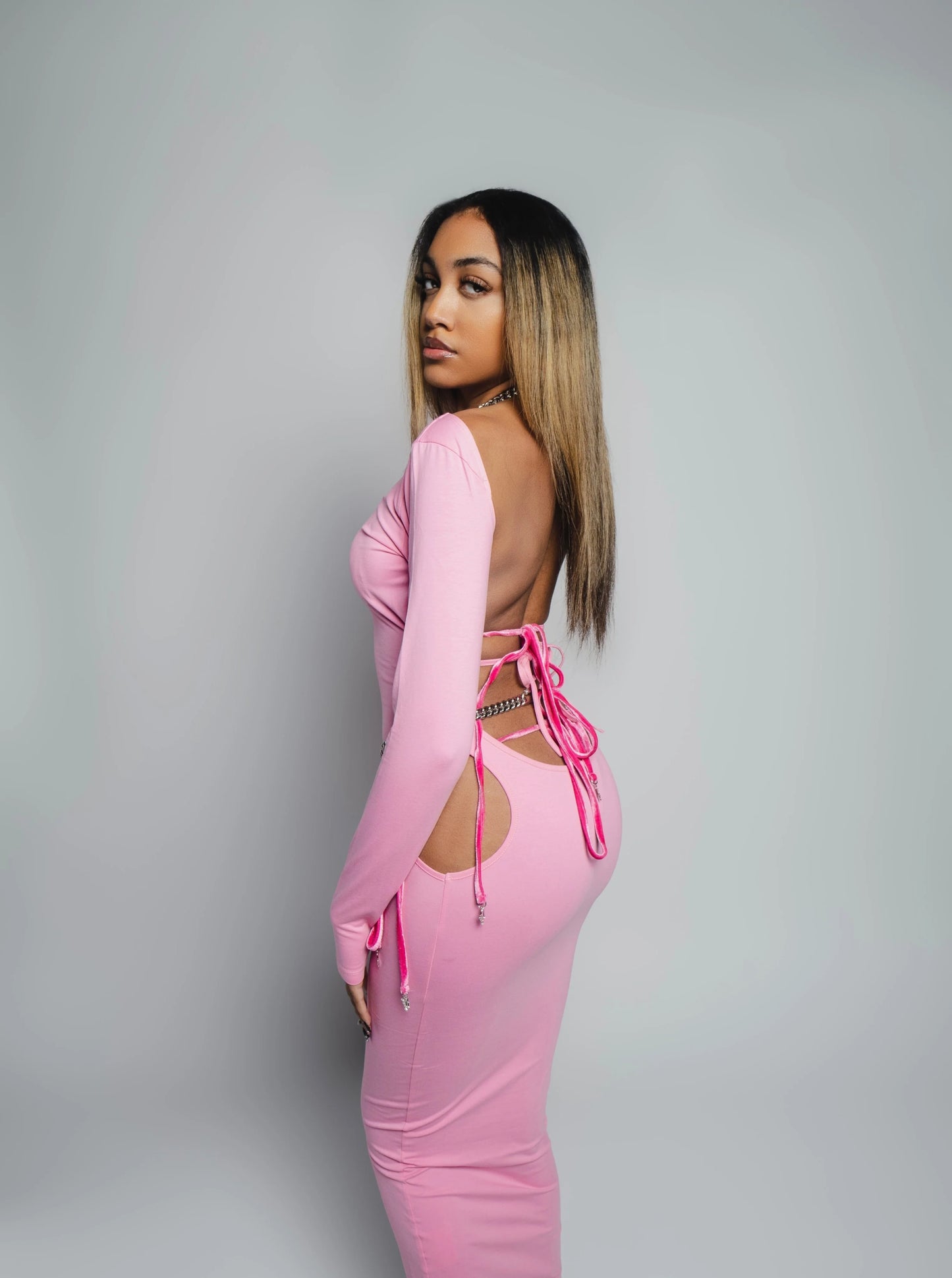 PINK THREE OF SWORDS LOGO DRESS