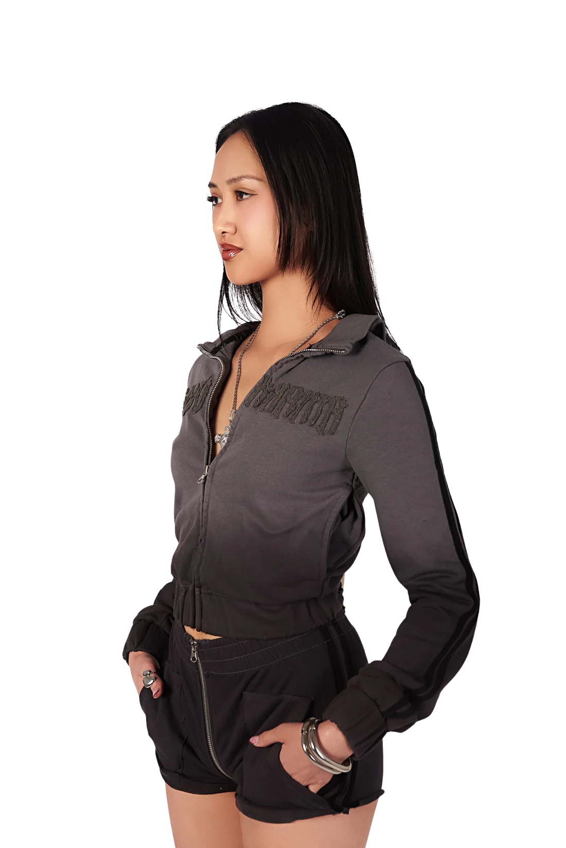 SLATE GOOD KARMA FULL ZIPPER SWEAT SHORTS