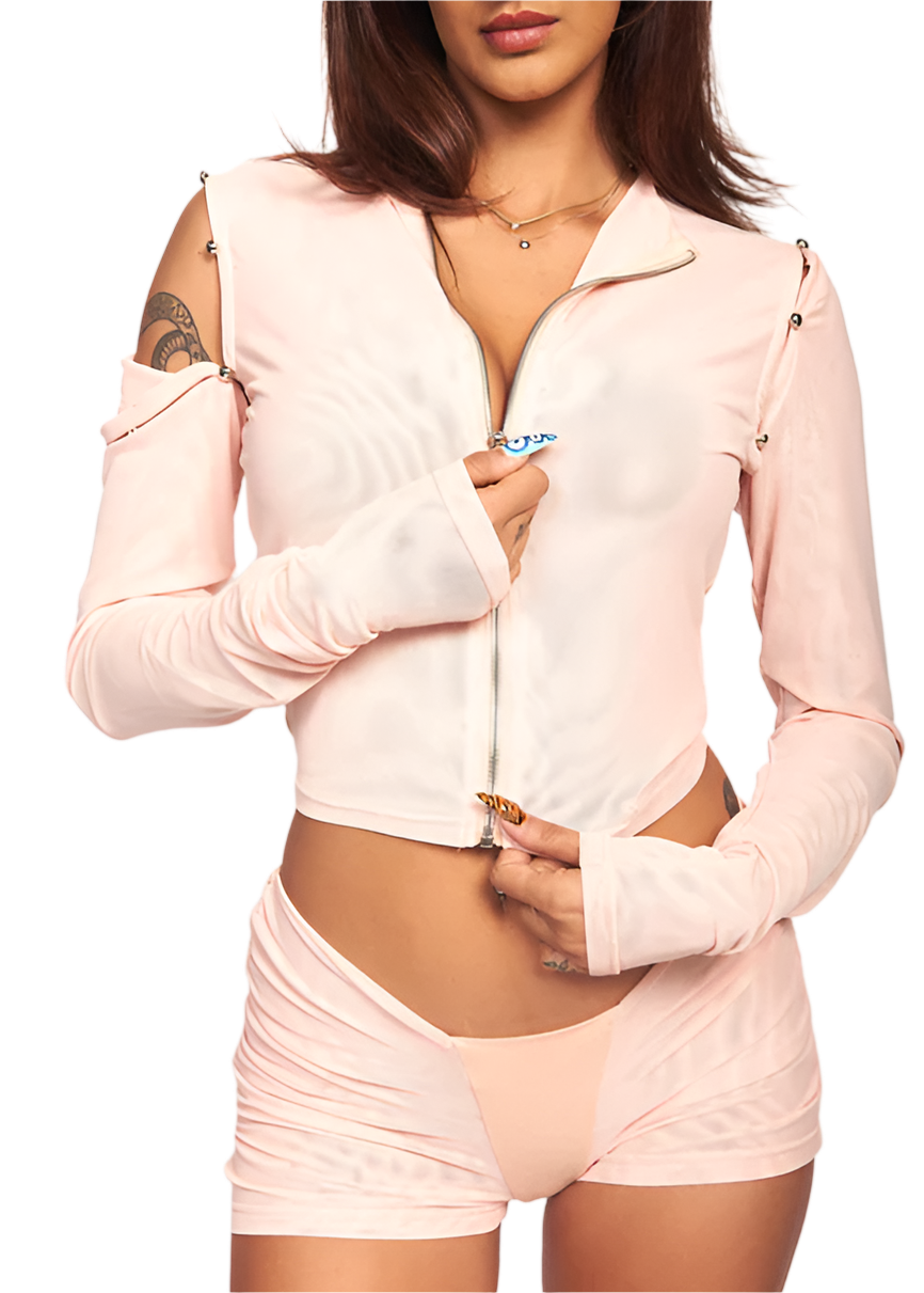 MOCHI LIQUID MESH CONVERTIBLE ZIP TOP