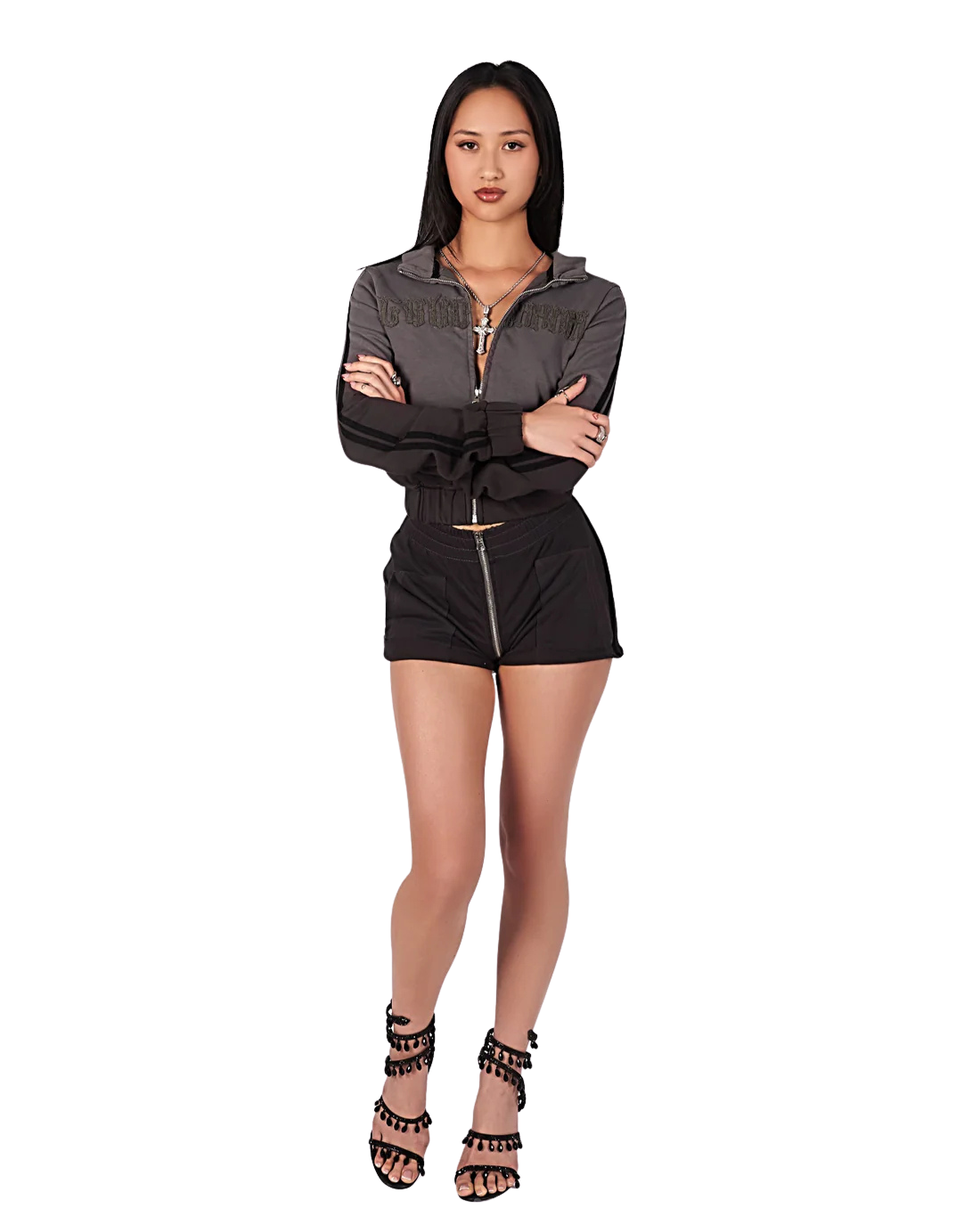 SLATE GOOD KARMA FULL ZIPPER SWEAT SHORTS